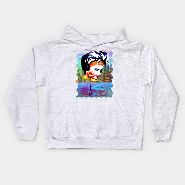 Metropolis Nostalgia Vaporwave Art Kids Hoodie by BluedarkArt